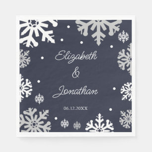 Navy Blue Snowflakes Winter Wedding Napkin