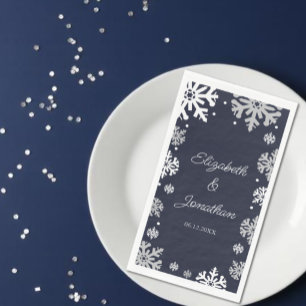 Navy Blue Snowflakes Winter Wedding Napkin