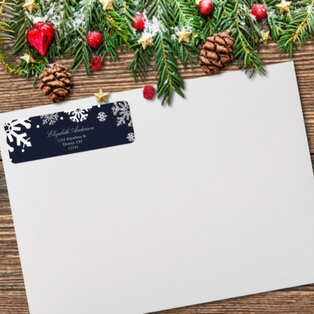 Navy Blue Snowflakes Winter Wedding Return Address Label (Creator Uploaded)