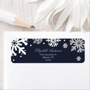 Navy Blue Snowflakes Winter Wedding Return Address Label