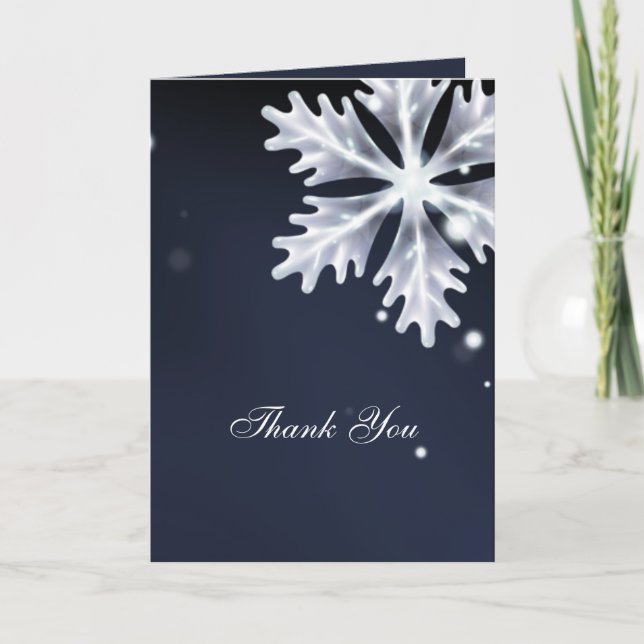 navy blue snowflakes winter wedding Thank You (Front)