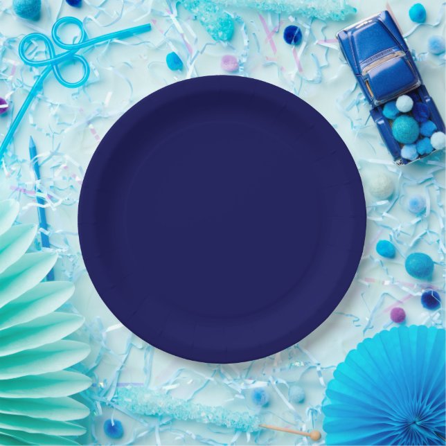 Navy Blue Solid Colour Customise It Paper Plate (Party)