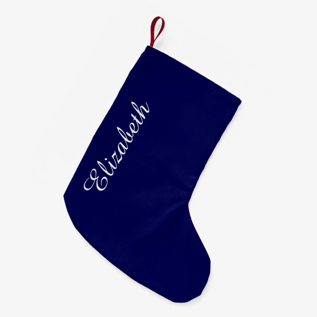 Navy Blue Solid Colour Customise It Small Christmas Stocking (Front (Hanging))