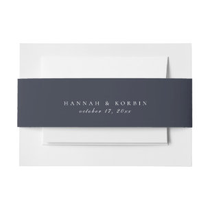 Navy Blue Solid Colour Wedding Invitation Belly Band