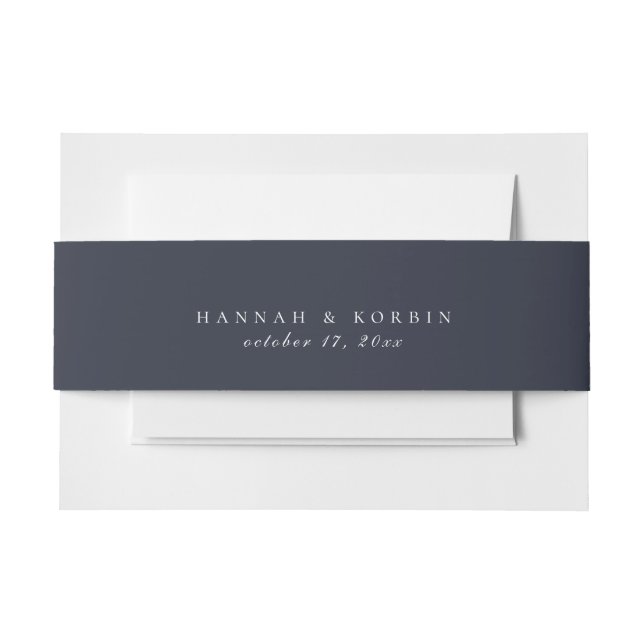 Navy Blue Solid Colour Wedding Invitation Belly Band (Front Example)