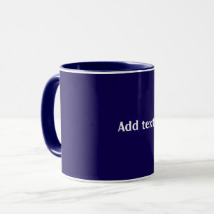 Navy blue solid colour, white text, mug
