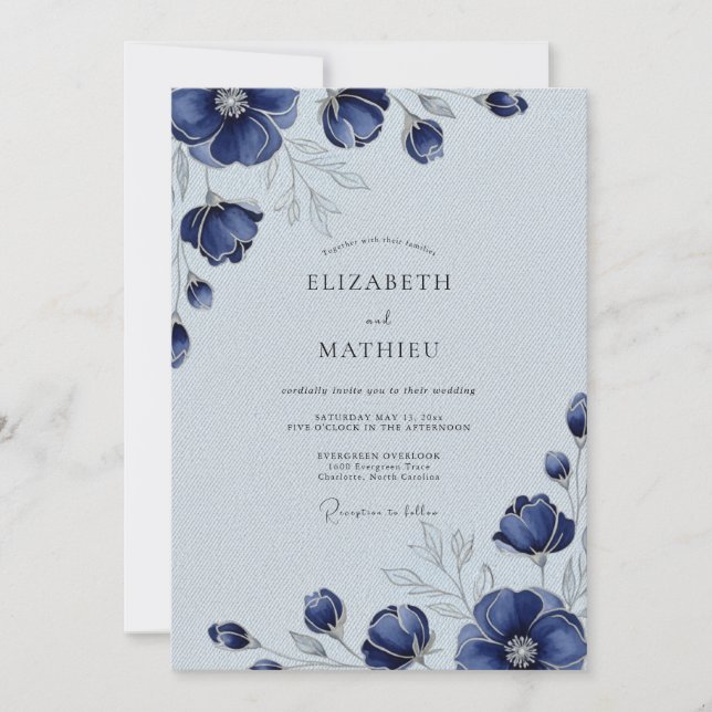 Navy Blue Sophisticated Winter Wedding Invitation (Front)