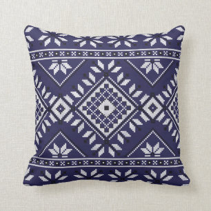Navy Blue Southwest Native Tribal Aztec Pattern Cushion