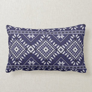 Navy Blue Southwest Native Tribal Aztec Pattern Lumbar Cushion