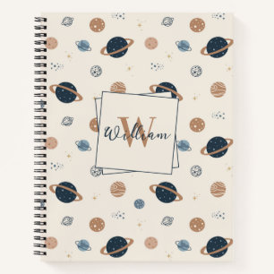 Navy Blue Space Planets Pattern Notebook