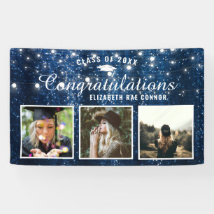 Navy Blue Sparkle Graduation Photo Banner