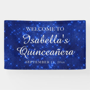 Navy Blue Sparkling Quinceañera Welcome Name Banner