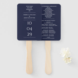 Navy Blue Special Date Wedding Program Hand Fan