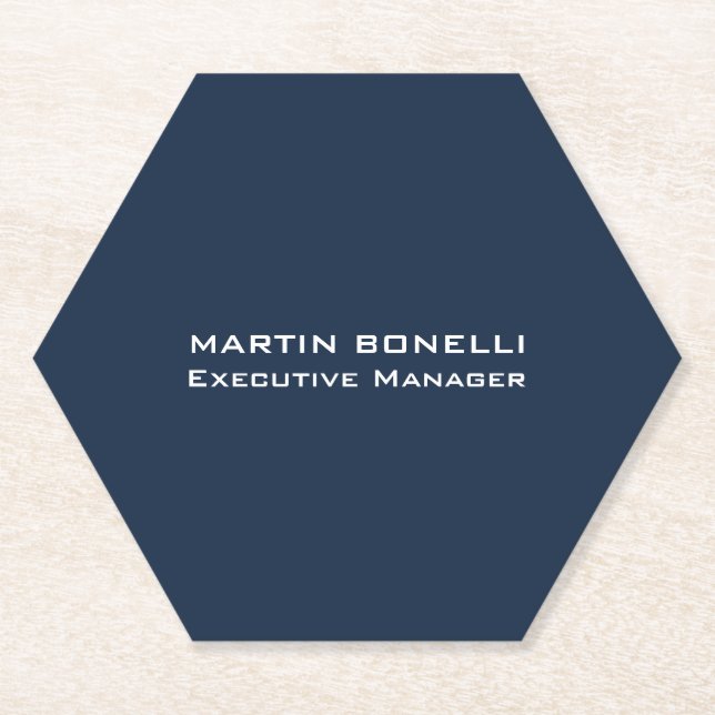 Navy Blue Special Unique Modern Executive Manager Paper Coaster (Front)