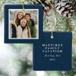 Navy blue speckle frame simple Christmas photo Ceramic Ornament<br><div class="desc">Inspired by an outdoors camp mug, this navy blue speckle frame holiday photo ornament features one photo on the front and room for custom text on the matching back. This simple Christmas ornament design is perfect for outdoorsy families and to remember a national park visit, a hiking or camping adventure...</div>