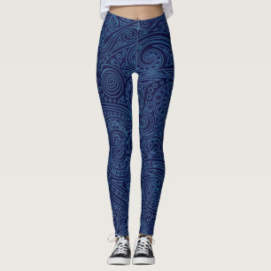 Navy Blue Spiral Pattern Leggings