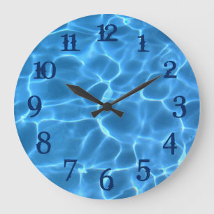 Navy Blue Splash Numbers Aqua Swimming Pool Large Clock