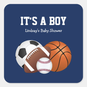 Navy Blue Sports Baby Shower It's a Boy  Square St Square Sticker
