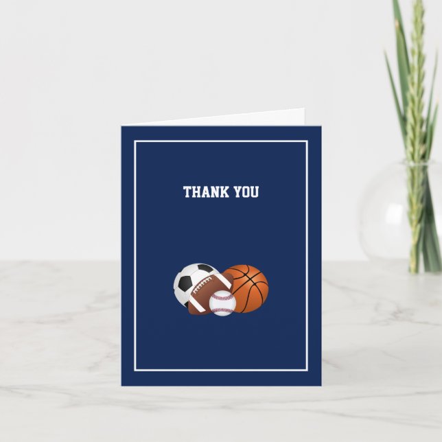 Navy Blue Sports Baby Shower Thank You Card (Front)