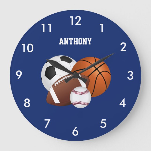 Navy Blue Sports Ball Custom Large Clock (Front)