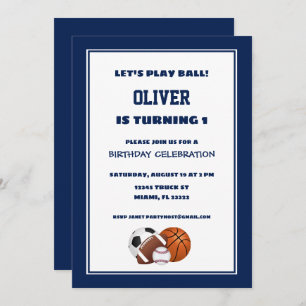 Navy Blue Sports Birthday Invitation