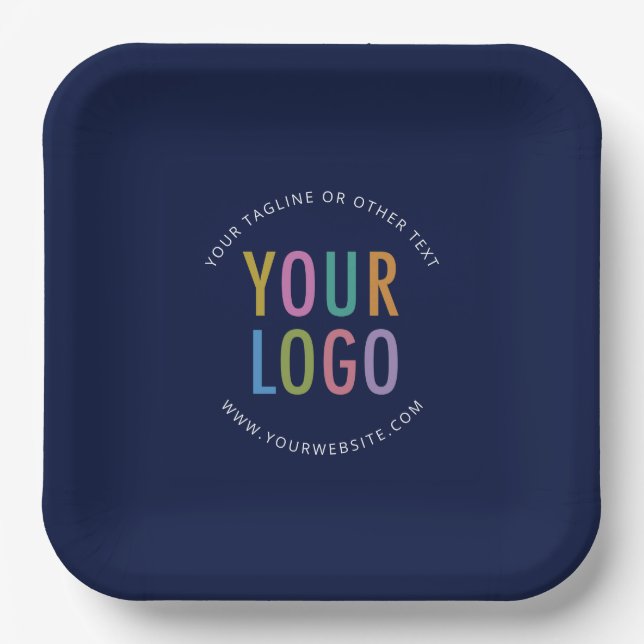 Navy Blue Square Paper Plates Custom Logo Branded (Front)