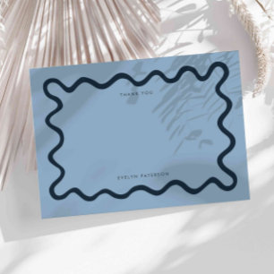 Navy Blue Squiggly Wavy Line Thank You Card