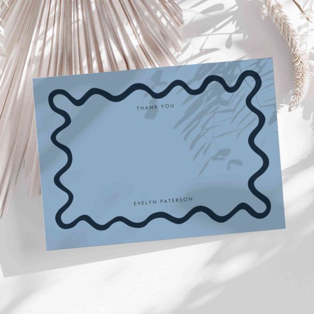 Navy Blue Squiggly Wavy Line Thank You Card (Creator Uploaded)