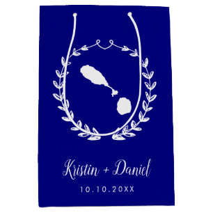 Navy Blue St. Kitts and Nevis Map Wedding Welcome Medium Gift Bag