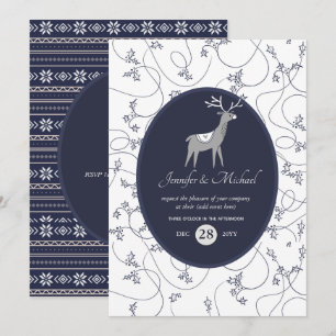 Navy Blue Stag Folk Art Xmas ANY EVENT Party Invitation