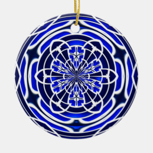 Navy blue stained glass window ceramic tree decoration