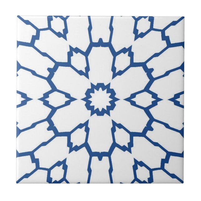 Navy blue star mosaic white background ceramic tile (Front)