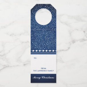 Navy Blue Star Personalised Christmas Holiday Gift Bottle Tag