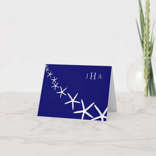 Navy Blue Starfish Monogrammed Thank You Notes (Front)