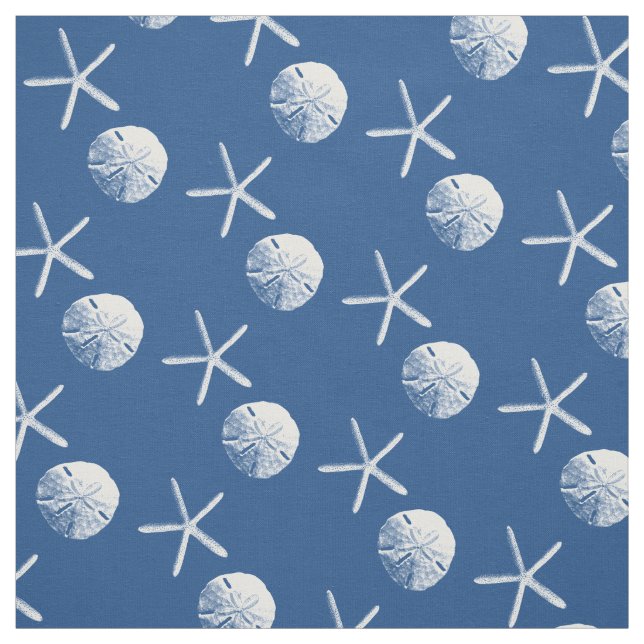 Navy Blue Starfish & Sand Dollar Beach Theme Fabric (Swatch)