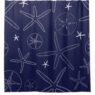 Navy Blue Starfish & Sand Dollar Shower Curtain