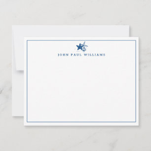 Navy Blue Starfish Shell Coastal Nautical Border Card
