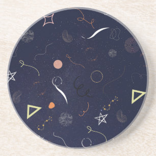 Navy Blue Starry Night Doodle Coaster