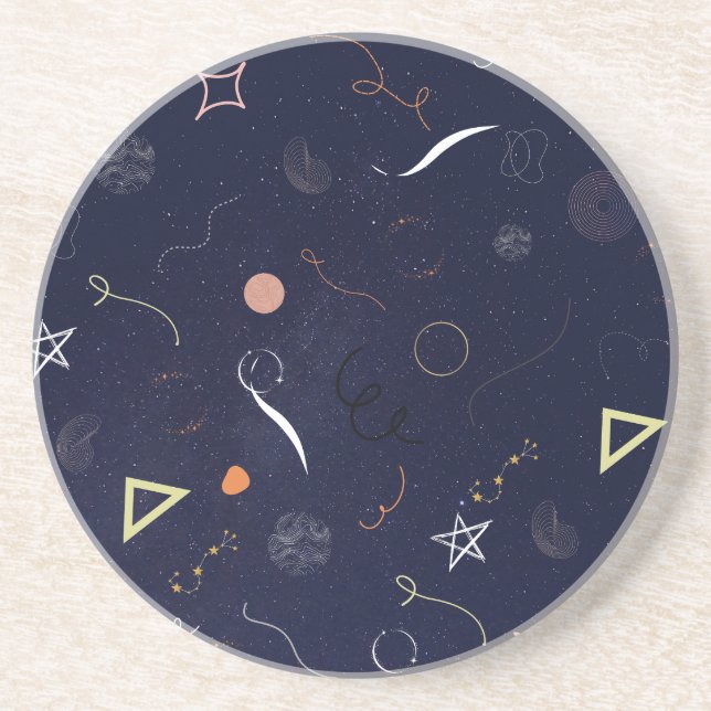 Navy Blue Starry Night Doodle Coaster  (Front)