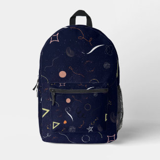 Navy Blue Starry Night Doodle printed bagpack  Backpack