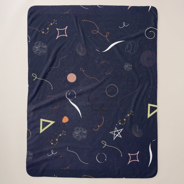 Navy Blue Starry Night Doodle Sharpa blanket (Front)