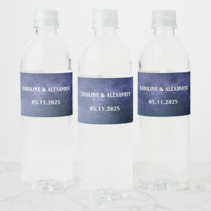 Navy Blue Starry Night Sky Stars Cosmos Water Bottle Label