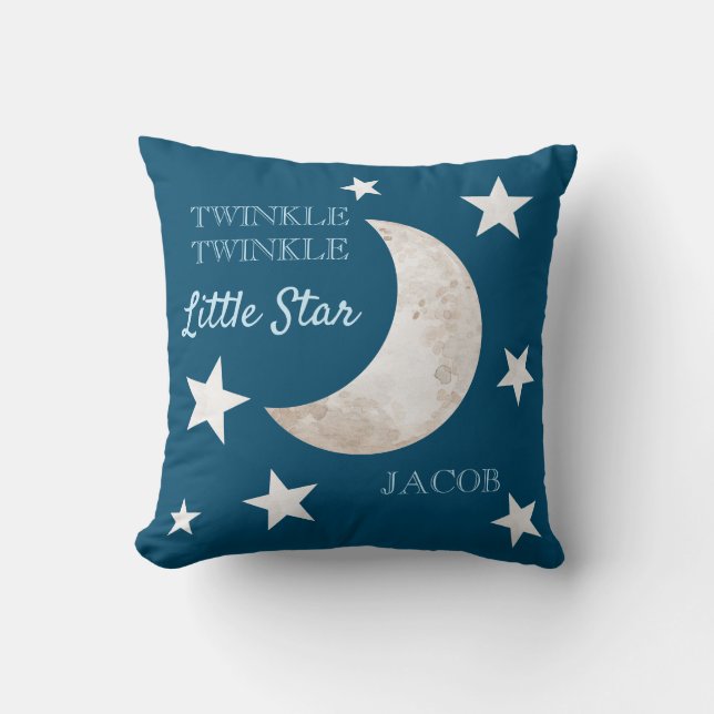 Navy Blue Stars Moon Twinkle Twinkle Little Star Cushion (Front)
