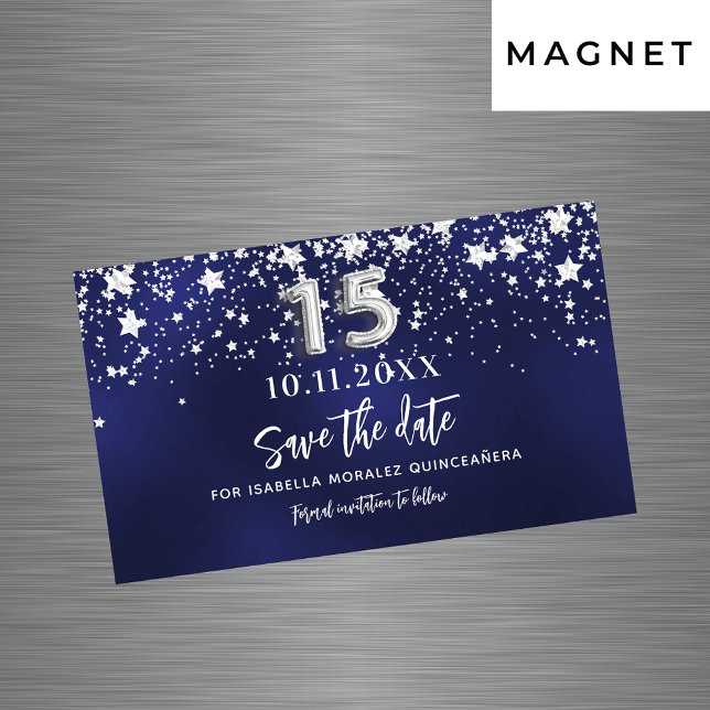Navy blue stars Quinceanera Save the Date magnet (Creator Uploaded)