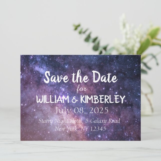 Navy blue Stars Sky Galaxy Elegant Wedding Save The Date (Standing Front)