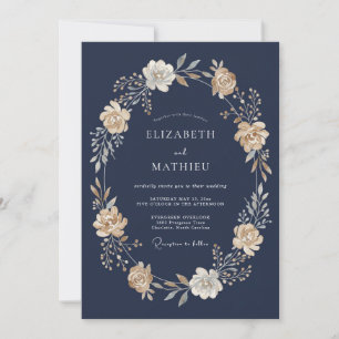 Navy Blue Stately Evening Wedding Invitation