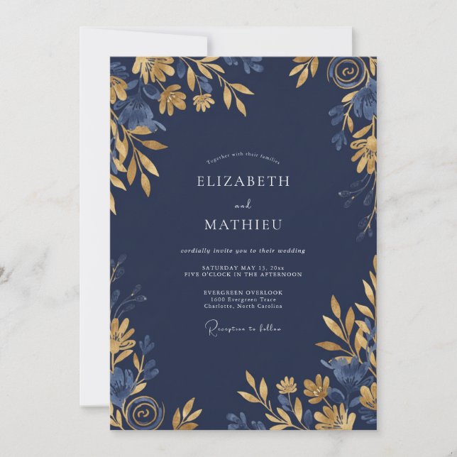 Navy Blue Stately Midnight Wedding Invitation (Front)