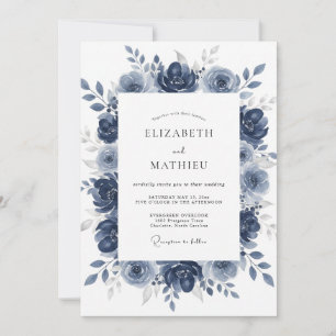 Navy Blue Stately Watercolor Wedding Invitation