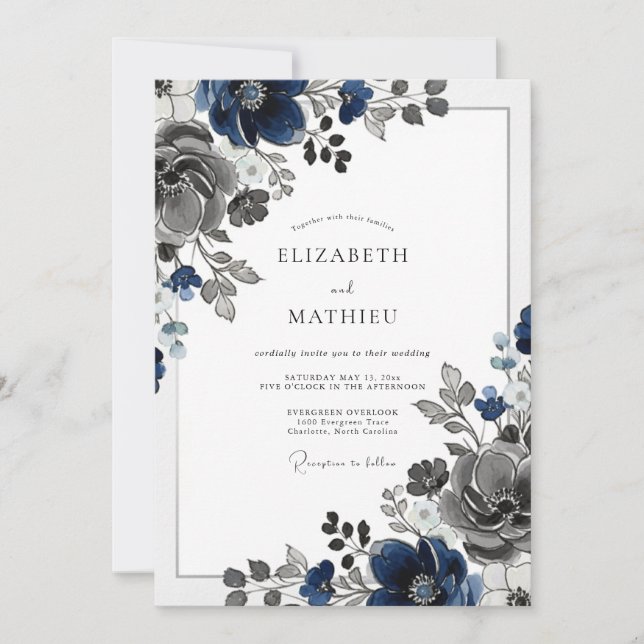 Navy Blue Stately Winter Wedding Invitation (Front)