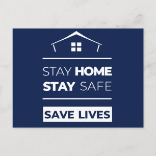 Navy Blue Stay Home Stay Safe Save Lives Postcard